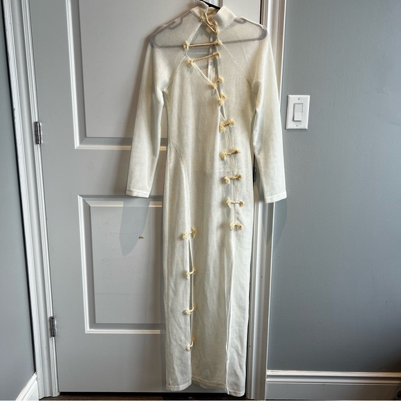 WHITE boho Mesh long sleeve Dress Medium - JOCACY - Picture 2 of 5